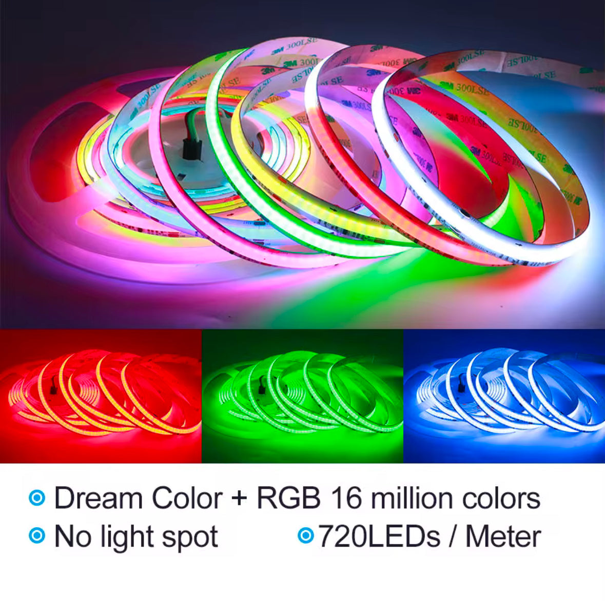 COB LED Strip Lights With App Controls - RGBW Dream Colour With Remote And App - Featuring 200+ Colour Options And Lighting Modes