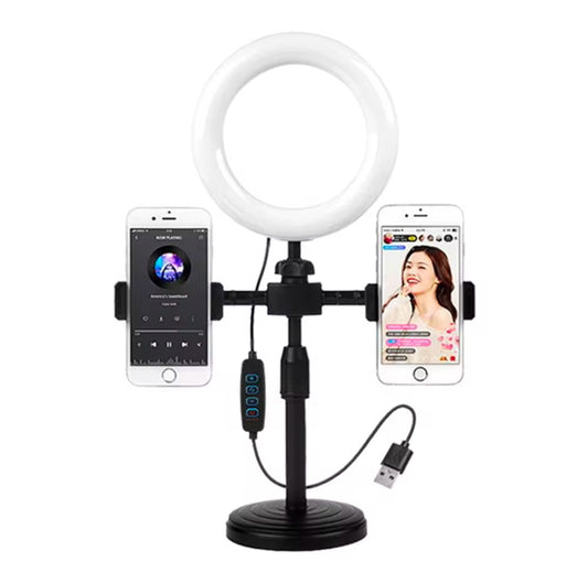 6 Inch Mini Ring Light With Clip Clamp Mount - Portable - Light Weight Mobile Phone Holder - Live Broadcast Stand