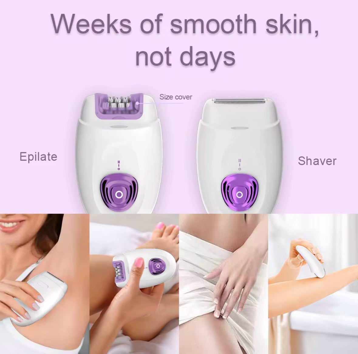 2 In 1 Epilator Hair Removal Device - Type C Rechargeable Battery - Professional Quality Hair Removal Smoother Skin Long Lasting Effects