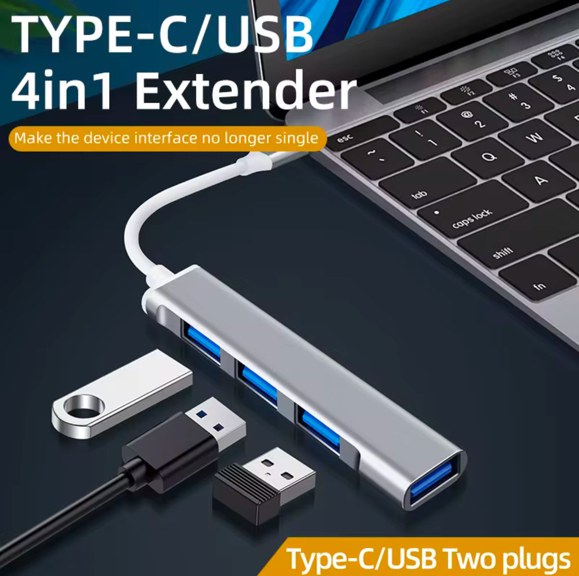 USB 3.0 Hub 4 In 1 Multi Hub - Aluminium Alloy Hub Adapter For Computer Keyboard Mouse Games Controller And More