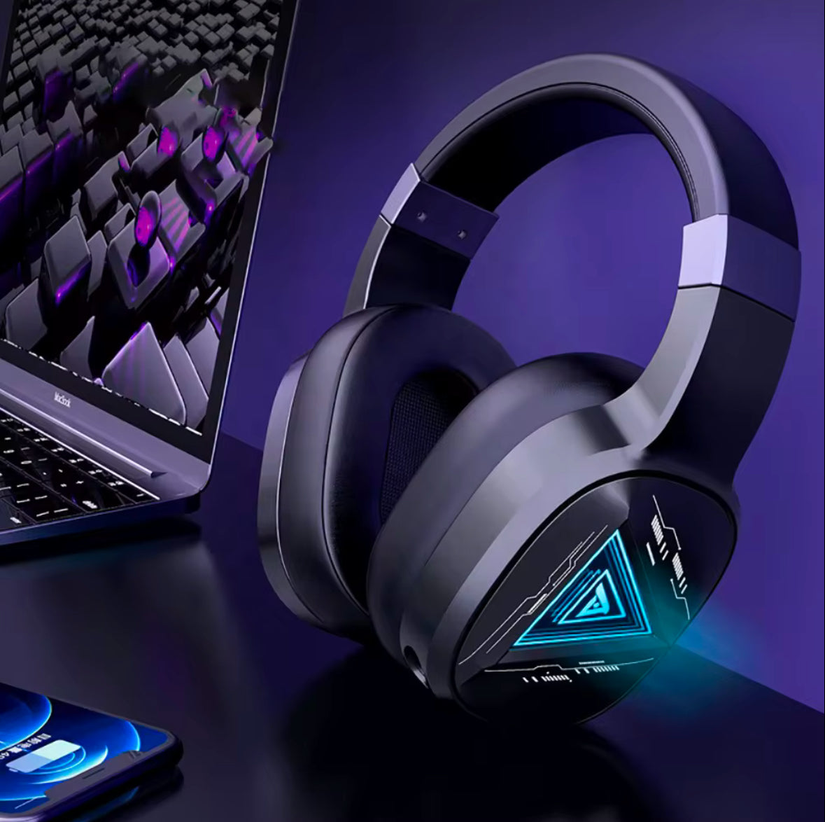 3D Lighting Effect Gaming Headset With Removable Microphone - 2.4GHz And Bluetooth 5.2 - Breathable Earmuffs, Multi Functional Buttons