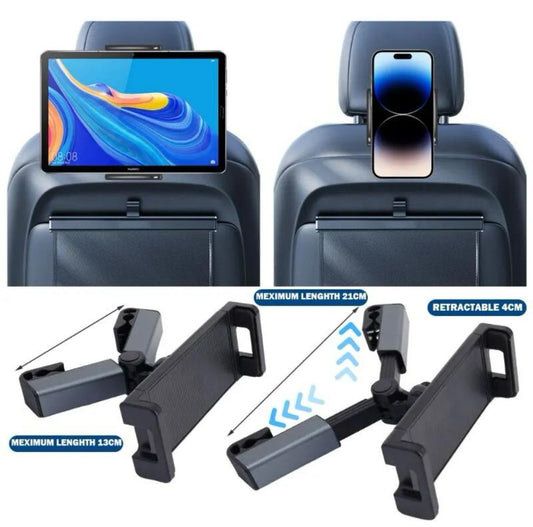 Car Headrest Tablet Mount - 360 Degree Rotating Stand for iPad 4.7-12.9 inch - Easy Installation - Flexible Viewing - Durable ABS + Silicone Material - Black Color - Accessories