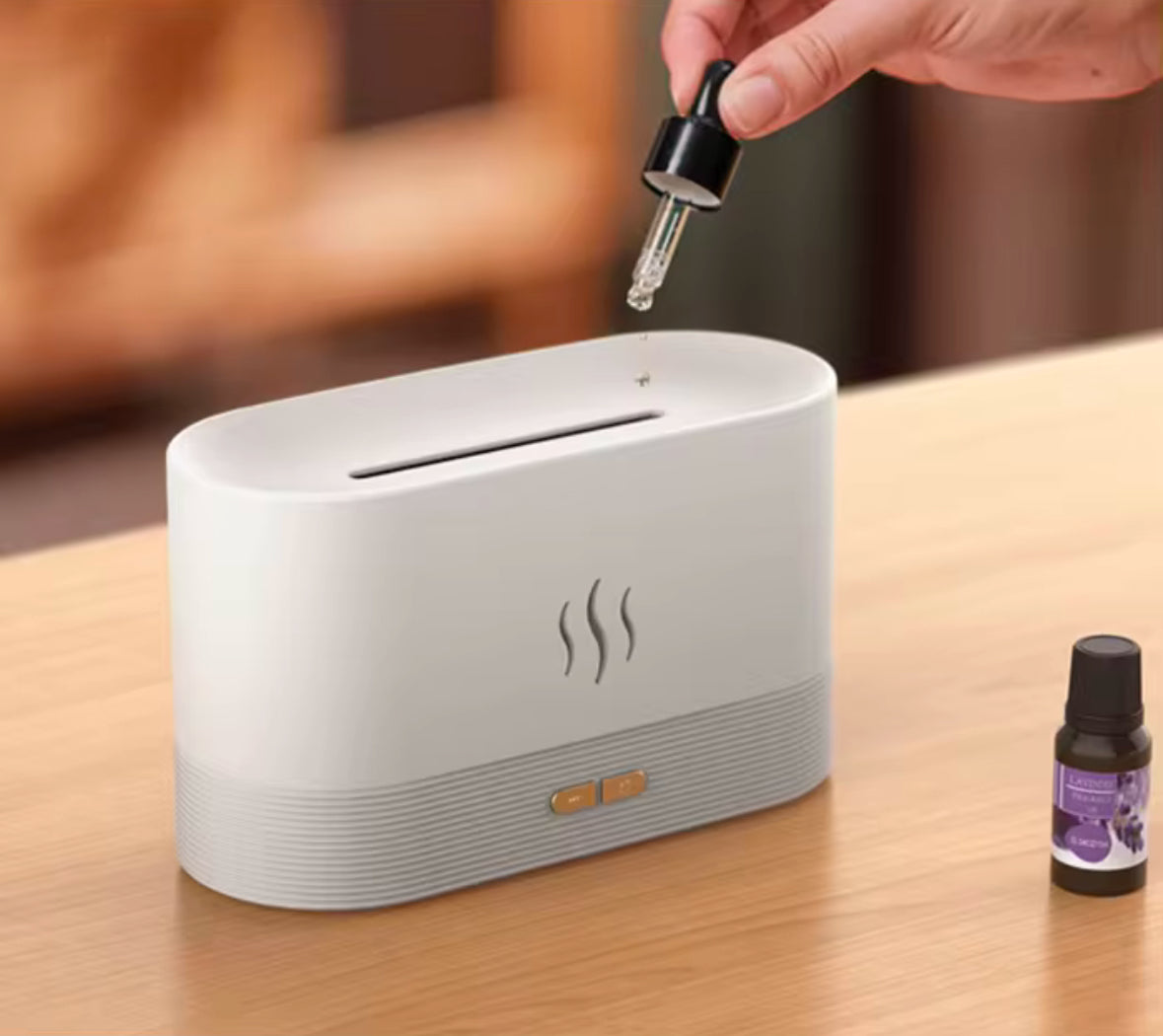 Portable Air Humidifier In Flame Aromatherapy Design - Modern And Minimalistic Look, Many LED Colours For Every Situation - Essential Oil Ultrasonic Humidifier