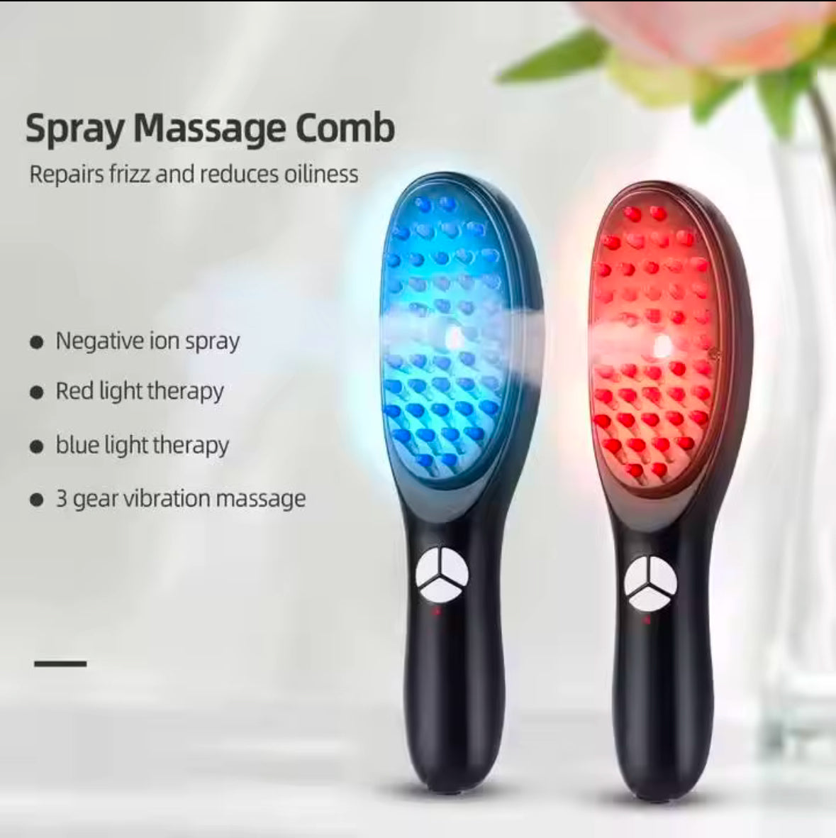 Blue And Red Light Therapy Scalp Massaging Brush - Nano Atomisation, 3 Mode Vibration Massage, 15Ml Capacity For Hair Oil