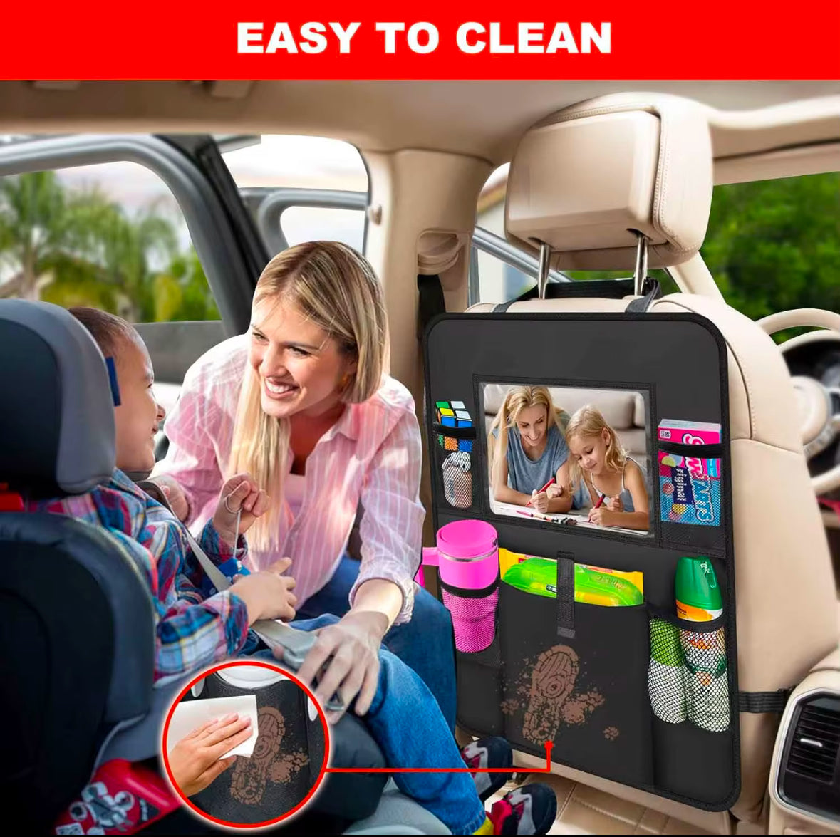 Car Seat Organiser, Multifunctional Storage Device - Tablet, Food, Beverage, Toy, Cosmetic Holder - Anti Scratch, Anti Dirt And Water Resistant Design