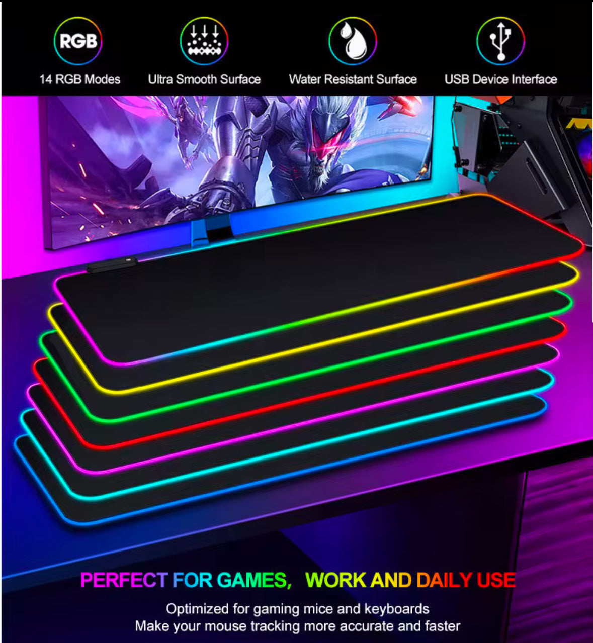 RGB Luminescence Mouse Pad, Perfect Gaming Addition - Non Slip Rubber, Water Resistant, High Quality Fabric, Large Scale Mouse Pad