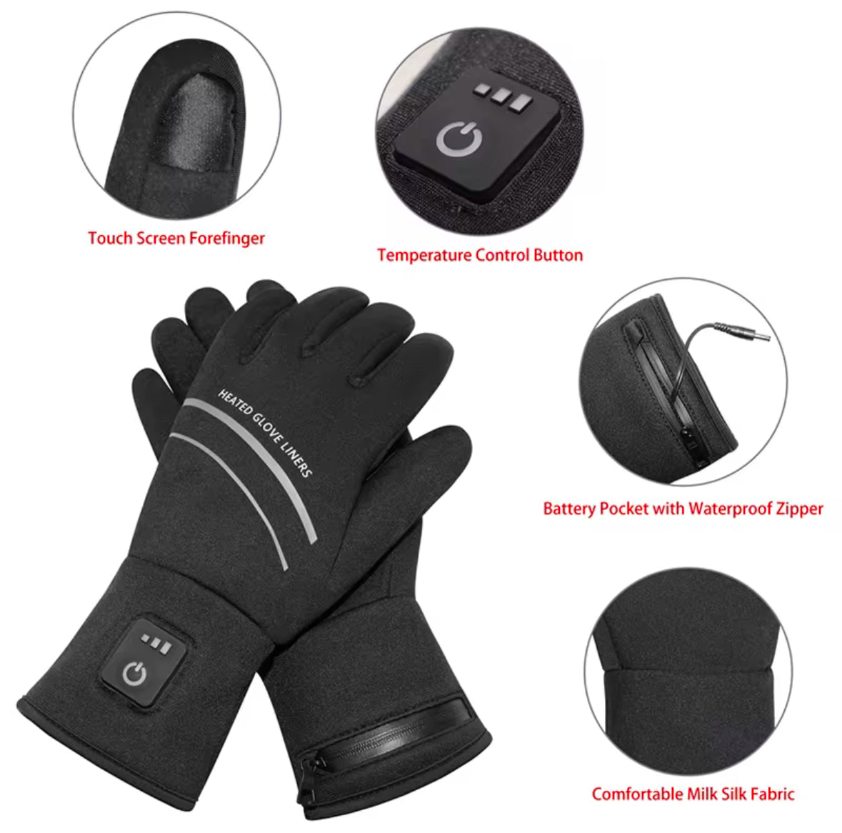 Touchscreen Winter Heated Gloves - 3 Level Adjustable Heating, Simple Button Mechanism - Thin, Breathable Fabric, Comfy To Wear