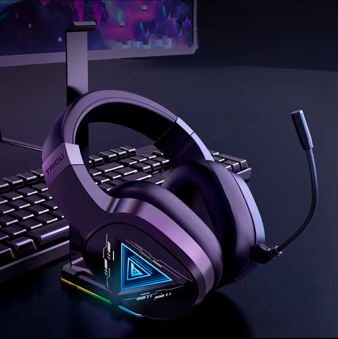 3D Lighting Effect Gaming Headset With Removable Microphone - 2.4GHz And Bluetooth 5.2 - Breathable Earmuffs, Multi Functional Buttons