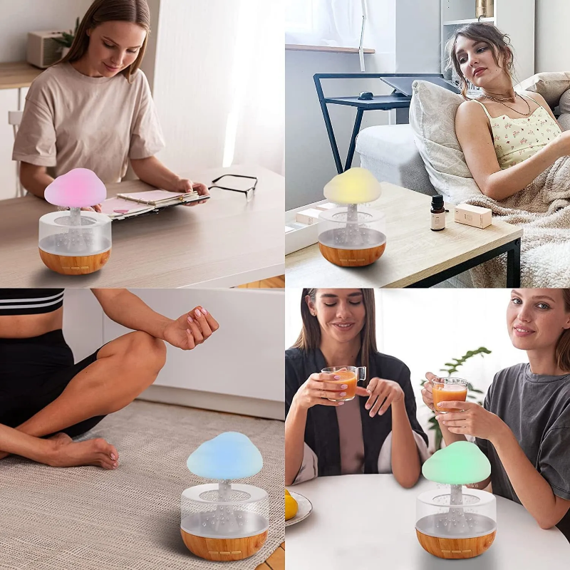 Mushroom rain diffuser with LED 7 colour light - water or add essential oils