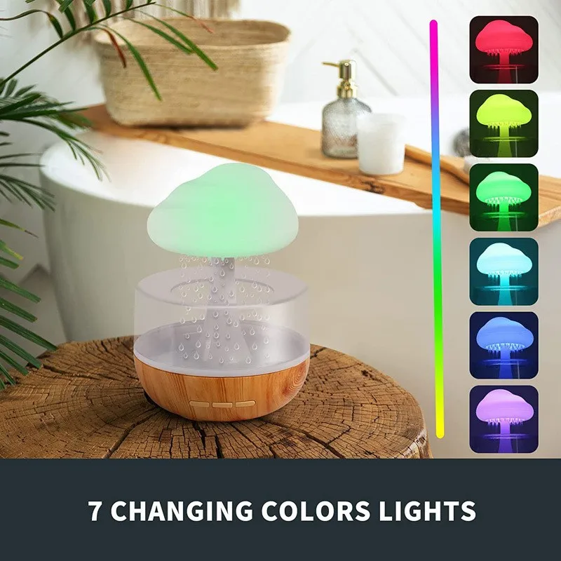 Mushroom rain diffuser with LED 7 colour light - water or add essential oils